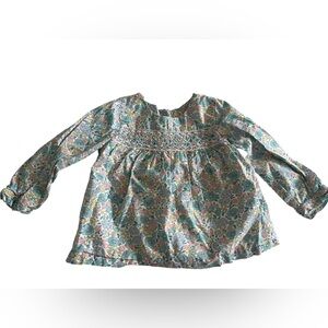 Baby Boden Floral Long Sleeve Blouse - Blue and Pink